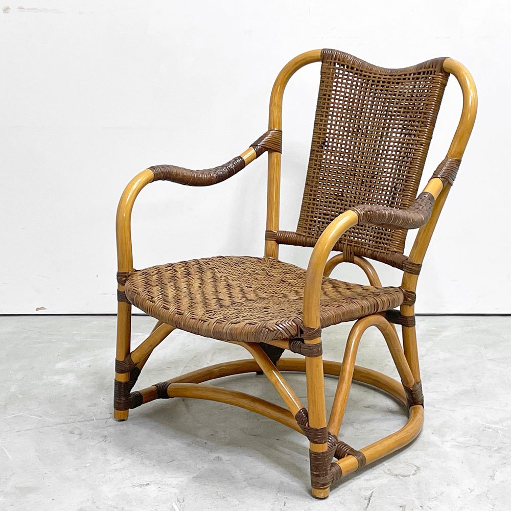 カザマ KAZAMA ルロット アームチェア Lurot Arm Chair ラタン 籐家具 ベージュ系 クッション付き インドネシア 定価￥48,800- C ●