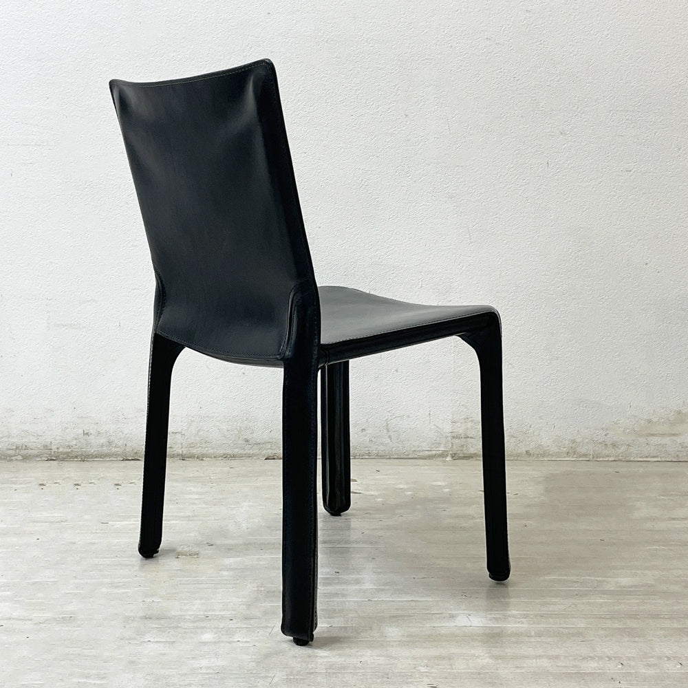 カッシーナ Cassina キャブチェア 412 CAB CHAIR アームレス 本革 ブラック マリオ・ベリーニ MoMA 永久展示品 イタリアモダン 定価￥308,000- A ●