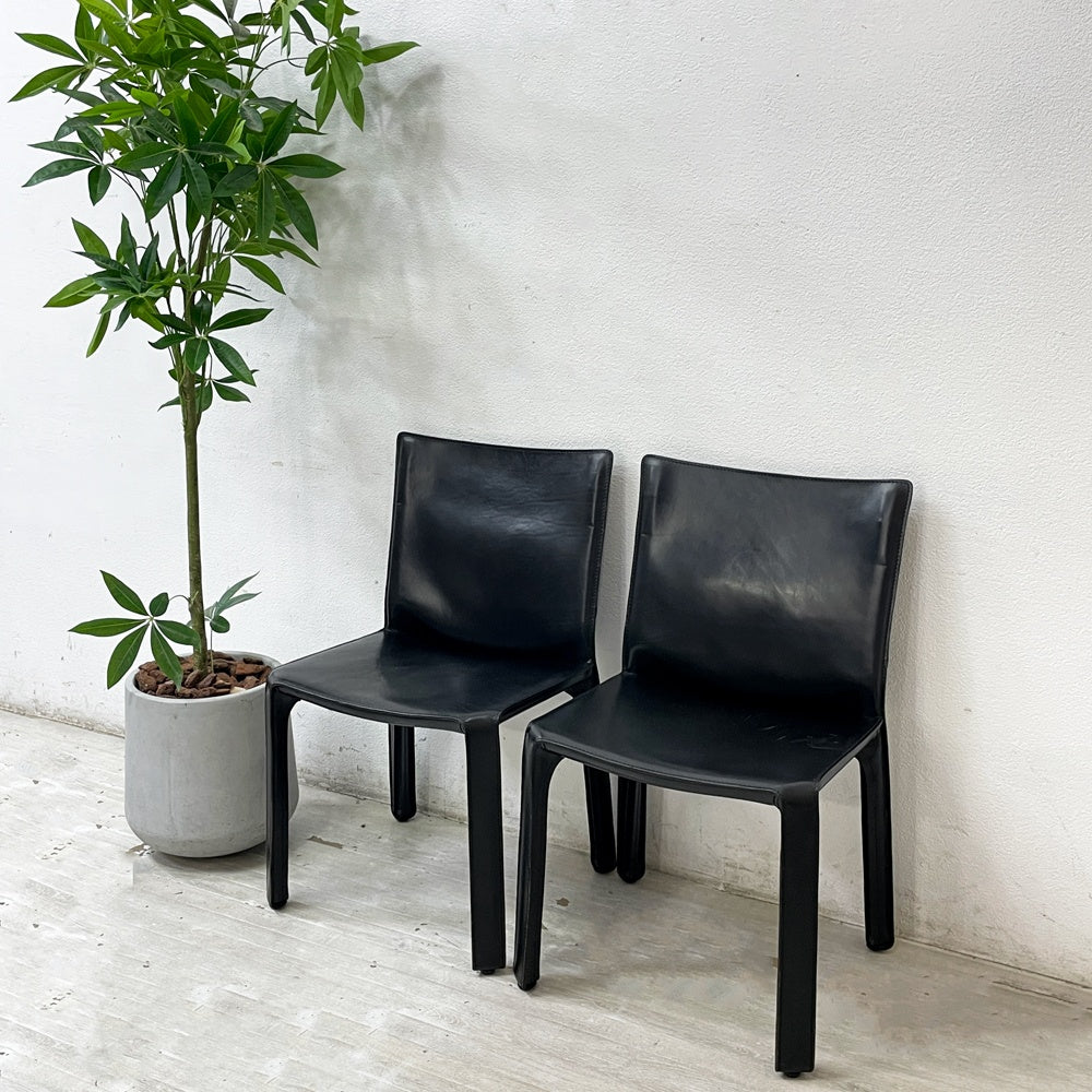 カッシーナ Cassina キャブチェア 412 CAB CHAIR アームレス 本革 ブラック マリオ・ベリーニ MoMA 永久展示品 イタリアモダン 定価￥308,000- B ●
