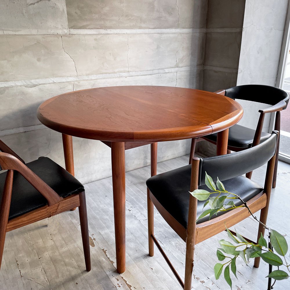 デンマークビンテージ Danish Vintage チーク材 エクステンション ダイニングテーブル ラウンド/ オーバル 伸長式 北欧家具 ♪
