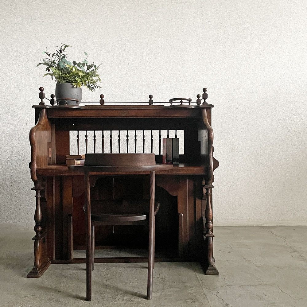 ジャパンビンテージ Japan Vintage 足踏みオルガン リメイクデスク 机 W126cm オーク材 十字屋楽器店 〓