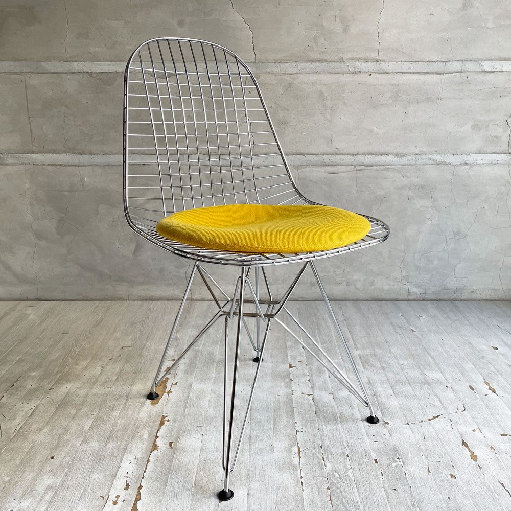 ヴィトラ vitra ワイヤーチェア Eames Wire Chair DKR5 エッフェルベース シートパッド付 イエローカラー C&R イームズ ミッドセンチュリー ♪