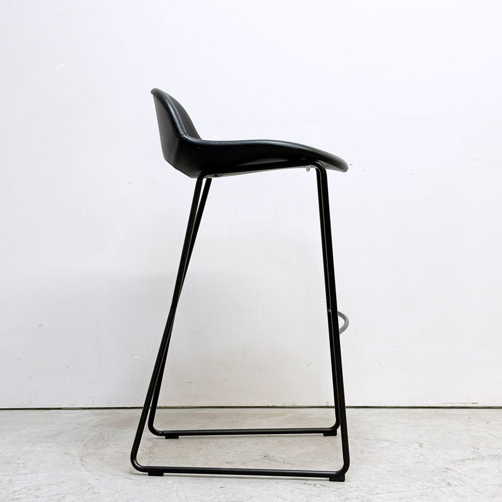 ザ・コンランショップ THE CONRAN SHOP クロスレッグ CROSS LEG ハイスツール 本革 レザー ブラック マグナス・ロング イギリス 参考定価￥187,000- A ●