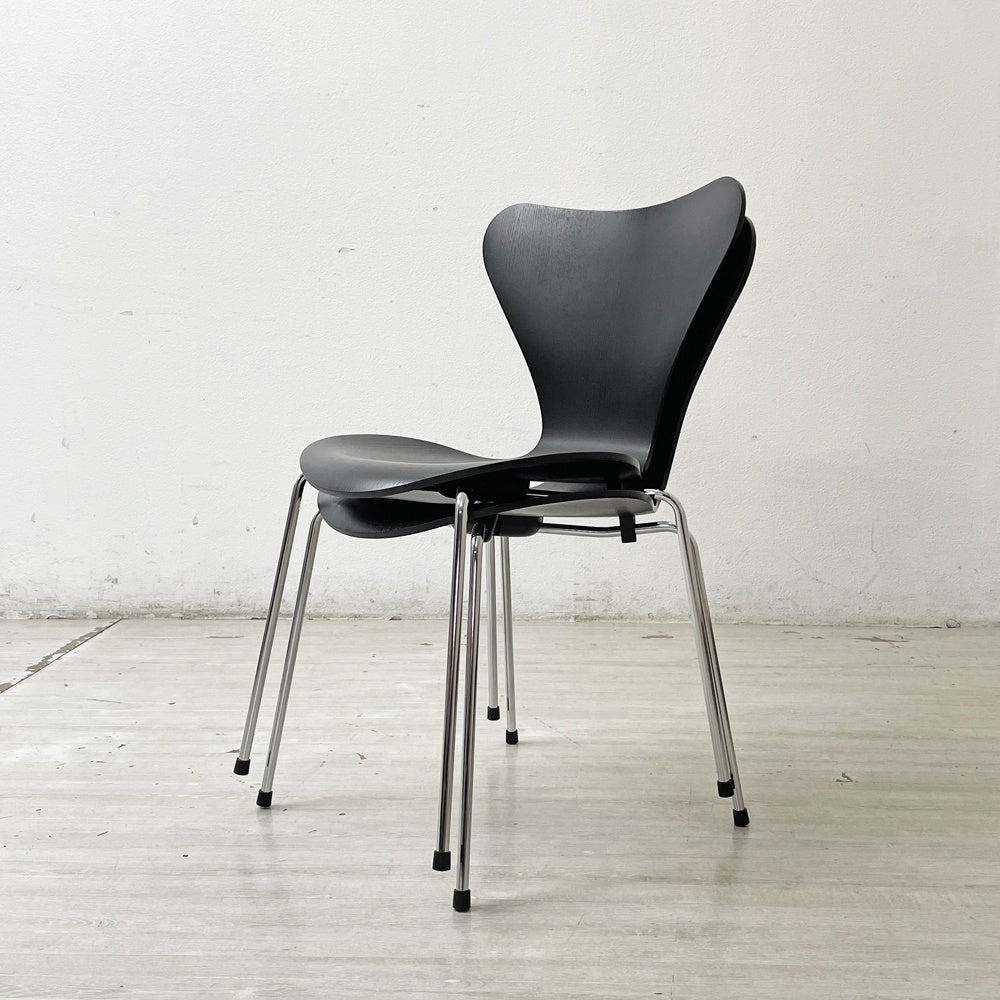 フリッツハンセン Fritz Hansen セブンチェア ダイニングチェア カラードアッシュ ブラック アルネ・ヤコブセン 北欧 デンマーク 定価75,680円 美品 B ●