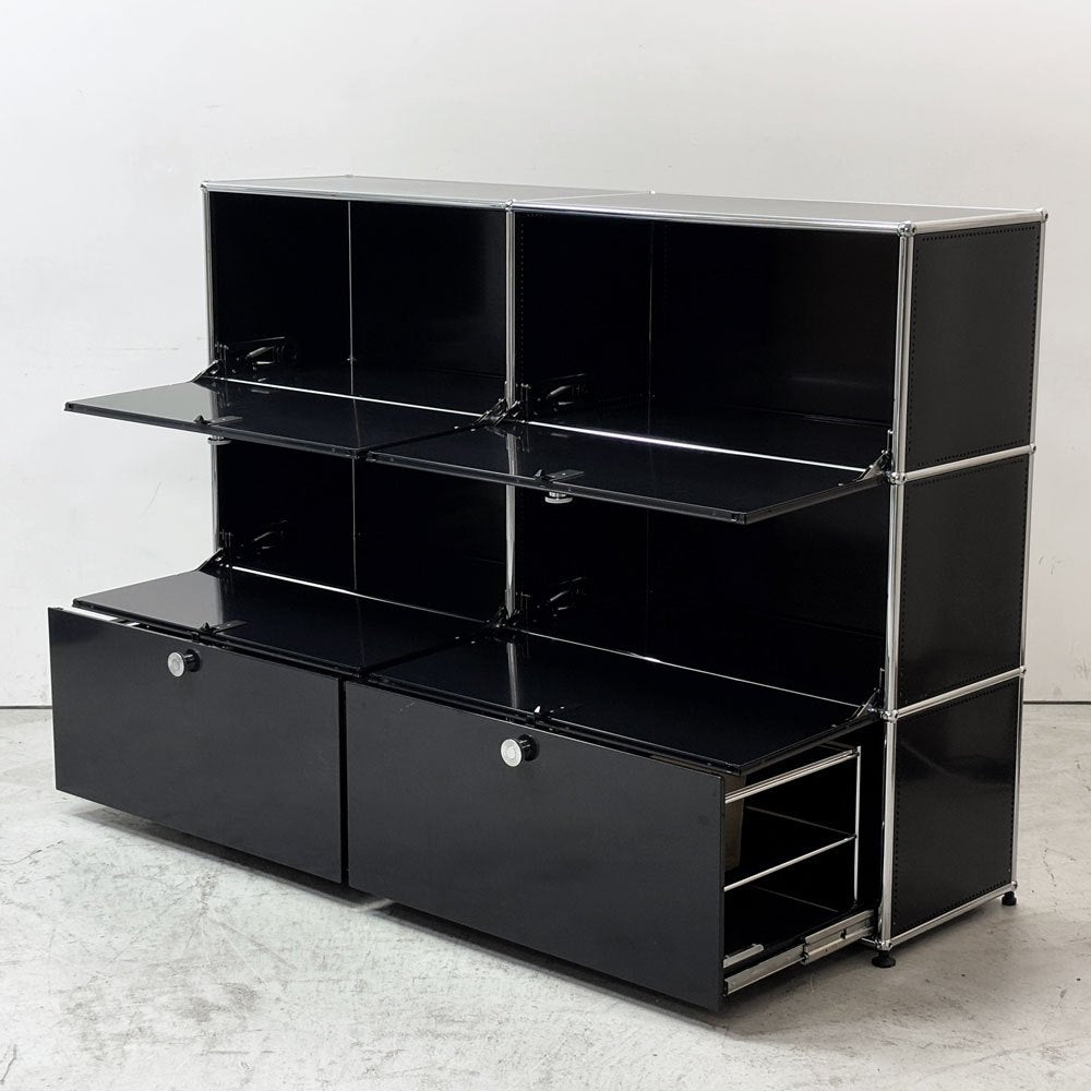 ユーエスエムハラー USMハラー USM Haller モジュラーファニチャー キャビネット シェルフ 2列3段 ドロップダウンドア×4 ドロワー×2 グラファイトブラック ●