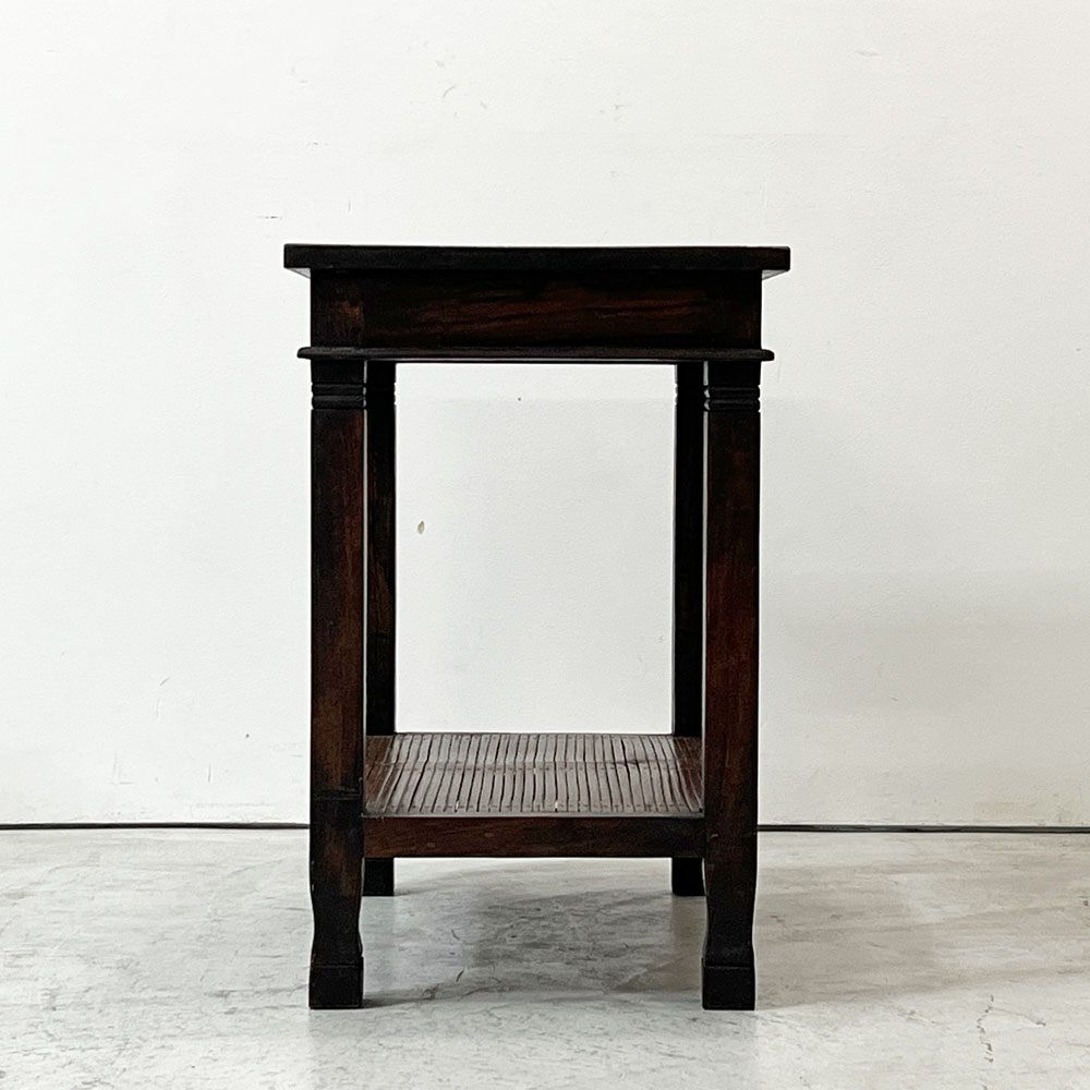 アジアン家具 サイドテーブル チーク古材 バンブー ナイトテーブル 花台 2段 ビンテージ リゾートテイスト ●
