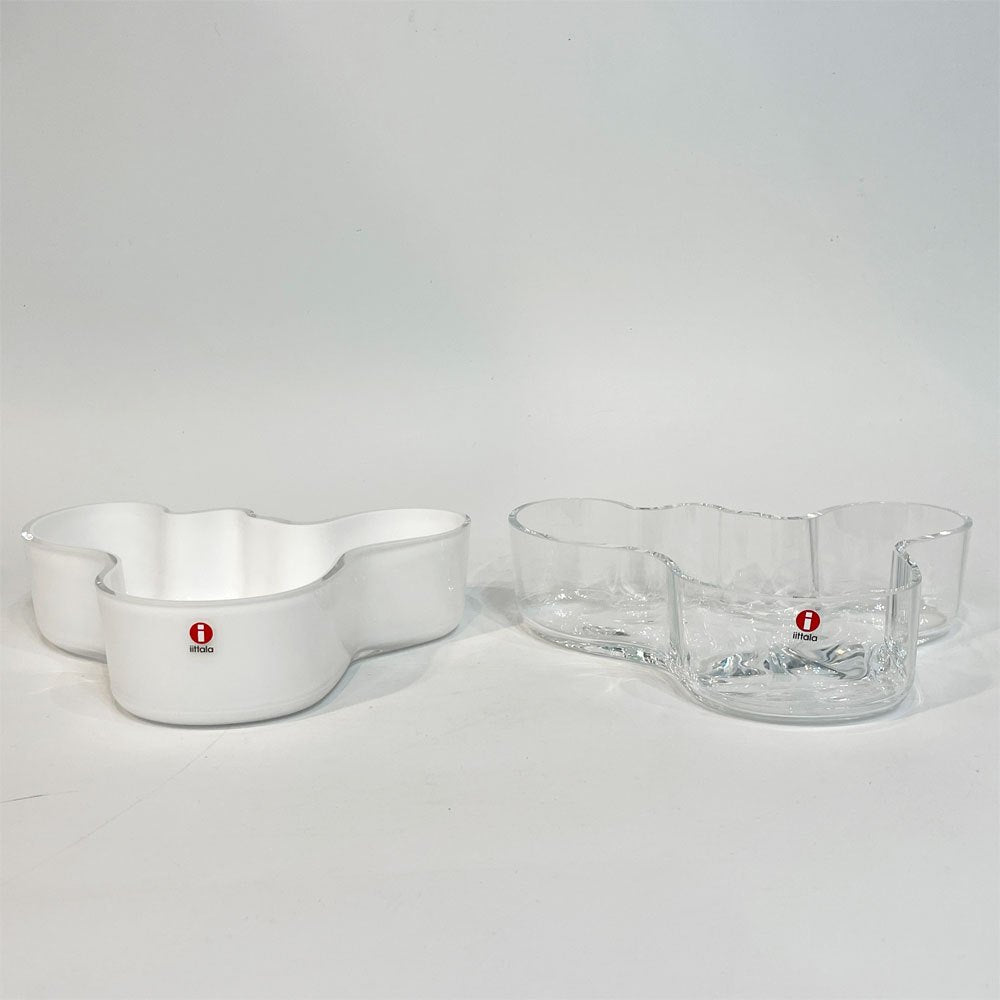 アルヴァ・アアルトコレクション Alvar Aalto Collection ボウル マルヤ malja クリア＆ホワイト 2個セット 小物容れ トレー Jyvaskyla刻印入り 限定版 廃番 ★