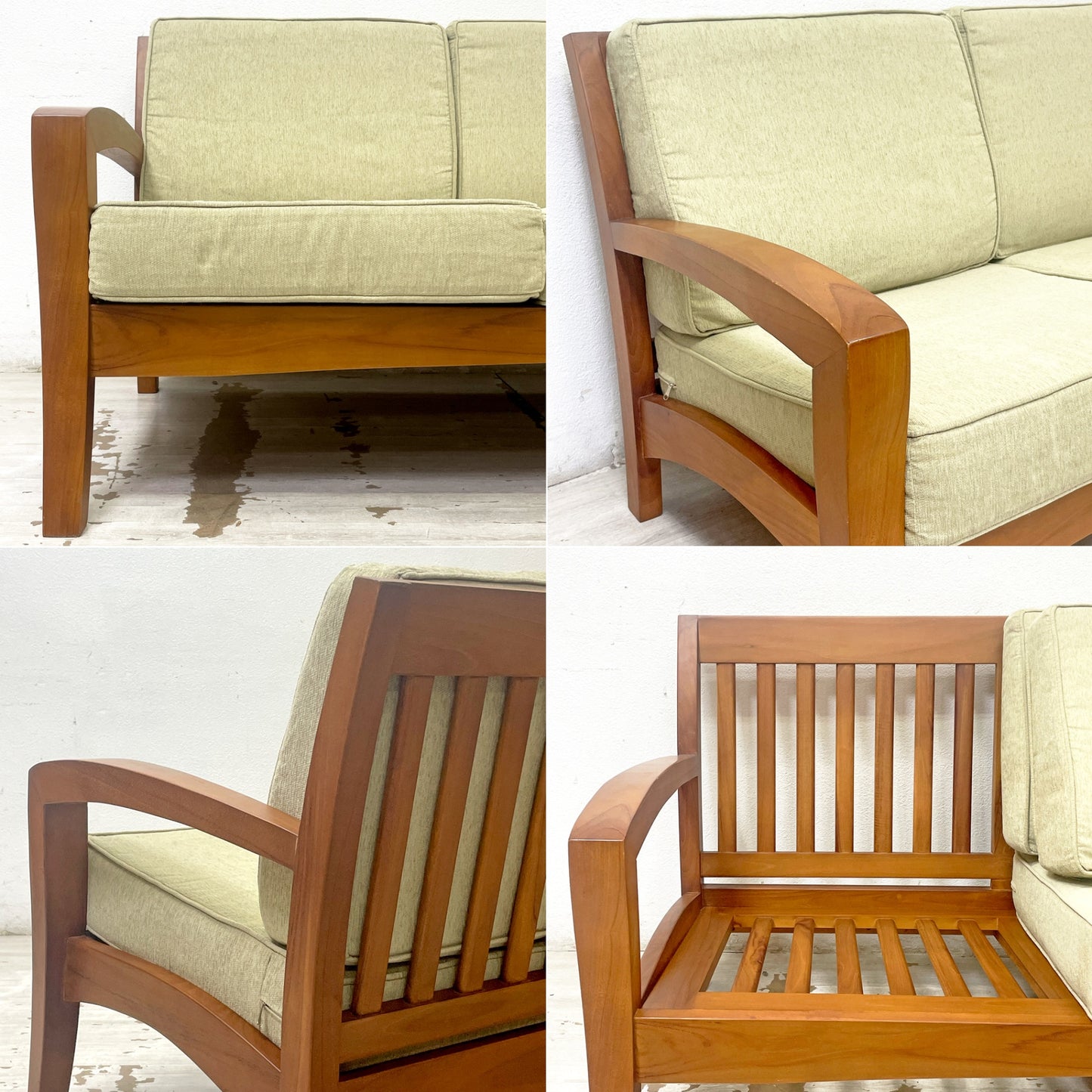 スキャンティーク SCANTEAK コニスカ KONISKA 3pソファ チーク無垢材 ラッカー仕上げ 替えカバー付き 北欧スタイル ●