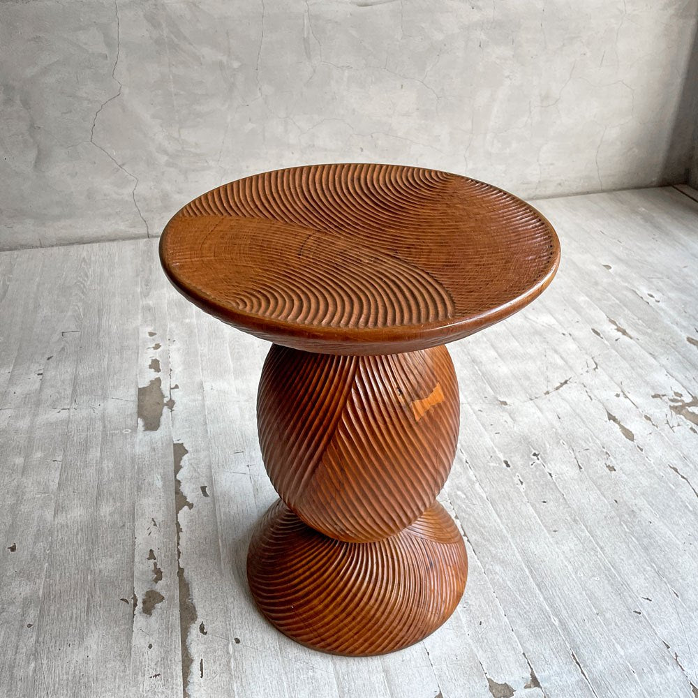 ヨーガンレール ババグーリ Jurgen Lehl Babaghuri チーク無垢材 スツール Stool ラウンド うずまき柄 ハンドメイド 一木造り プリミティブ 希少 ♪