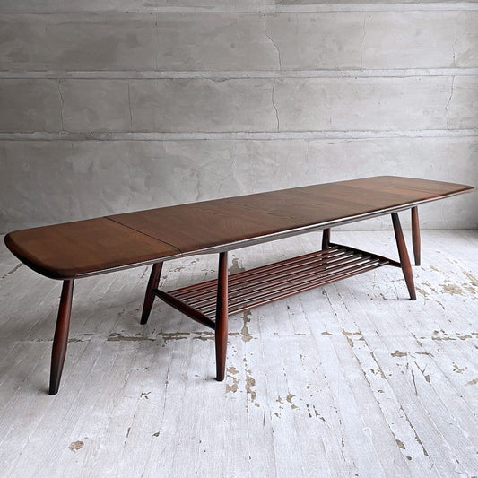 アーコール Ercol ドロップリーフ バタフライ コーヒーテーブル ローテーブル エルム材 ブラウンカラー マガジンラック付き UKビンテージ 英国家具 希少 ♪