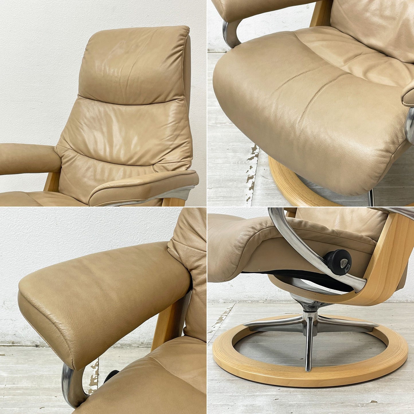 エコーネス EKORNES ビュー View ストレスレスチェア stressless リクライニングチェア シグニチャーベース Mサイズ オットマン付き 牛革 定価499,400円 ●