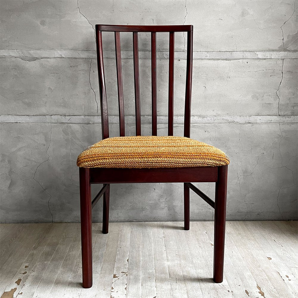 マッキントッシュ A.H.McINTOSH サイドチェア ダイニングチェア 4スラット ウッドフレーム ファブリックシート マホガニー材 UKビンテージ Vintage 英国家具 座面張替済  B ♪