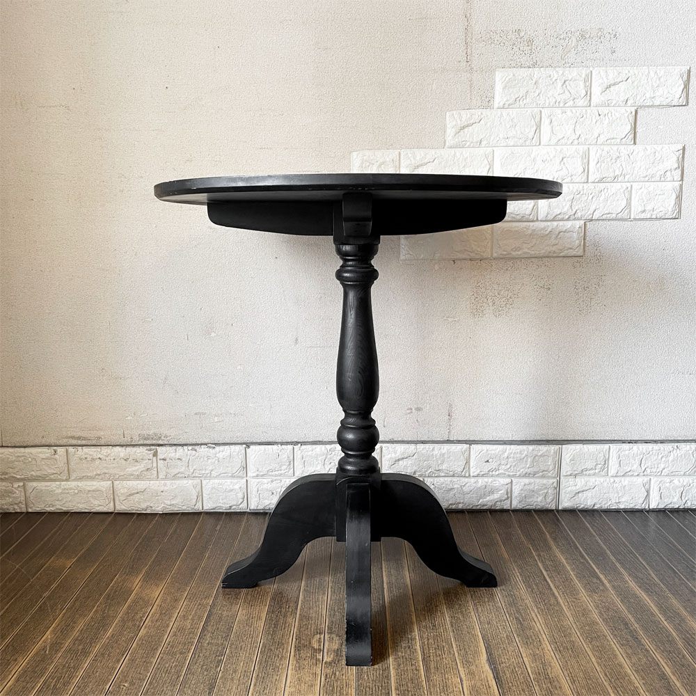 ウッドハウスコッド WOOD HOUSE COD パイン材 カフェテーブル ラウンド Φ66.5cm ブラックペイント フレンチカントリー シャビーシック ◎