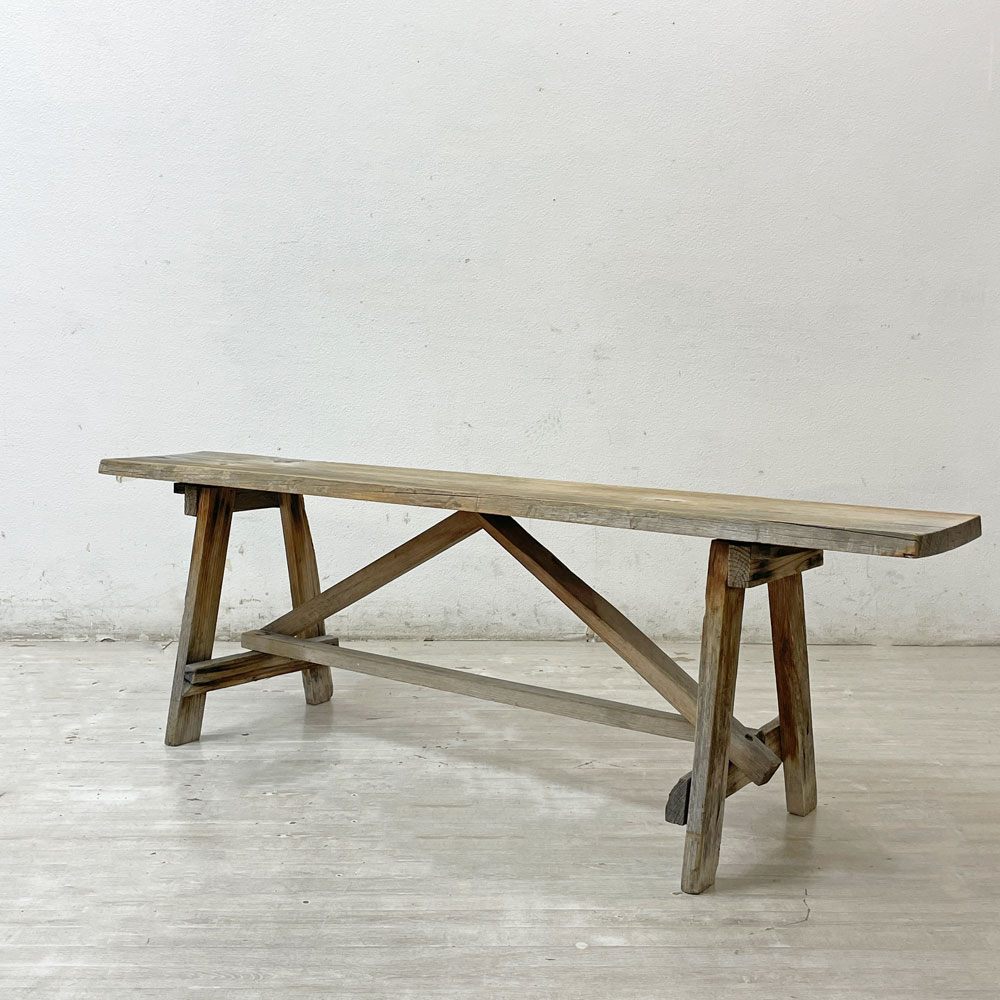 ビンテージ Vintage 古い木味の木製ベンチ 杉古材 無垢材 古家具 W159cm ●