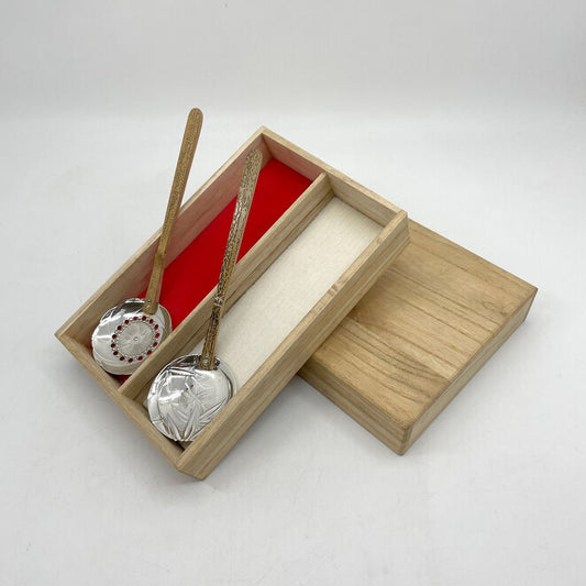 銀製 匙 竹柄 おたま 湯豆腐スプーン れんげ 竹 松 2点セット ●