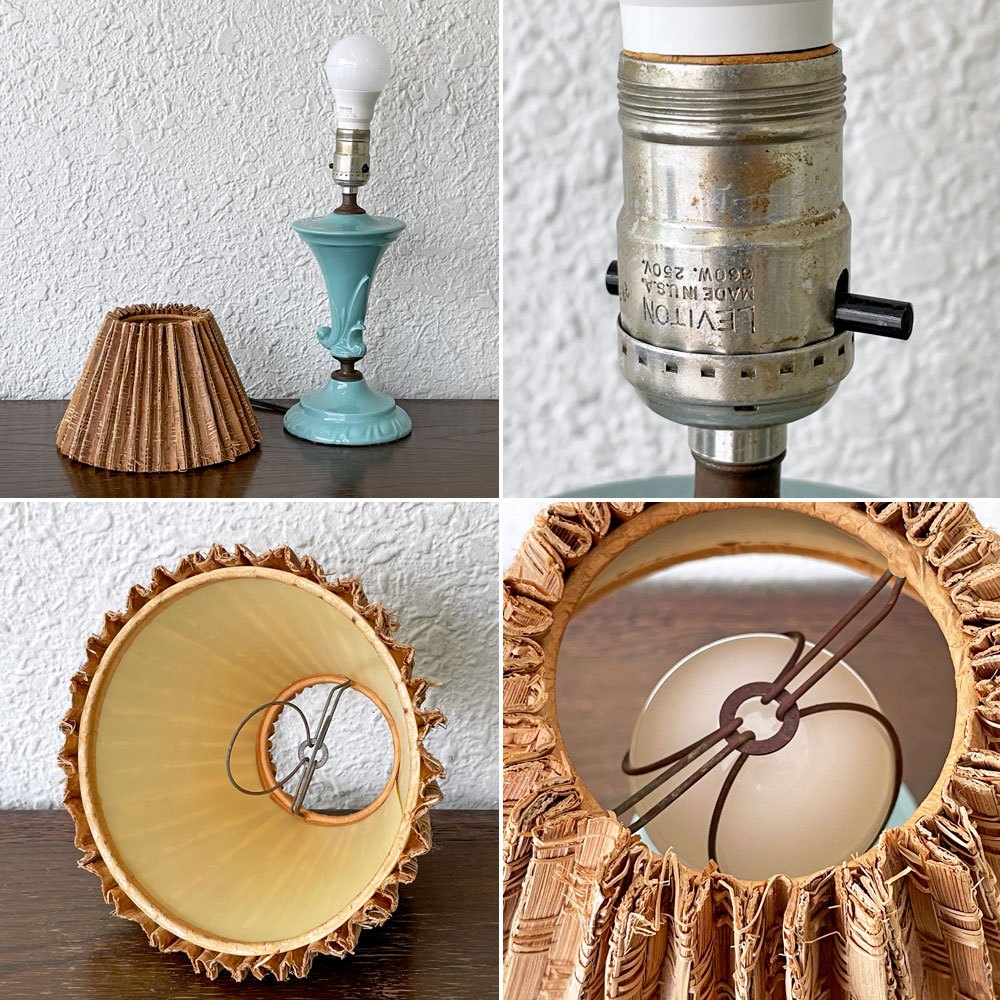 USビンテージ 陶製 スタンドライト テーブルランプ 樹皮シェード ターコイズブルー Tree Bark Lamp Shade テーブルライト ◇