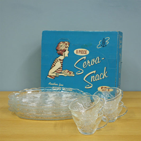 アンカーホッキング ANCHOR HOCKING セルバスナックセット Serva Snack Set カップ&プレート 4点セット 箱付 ビンテージ ◎