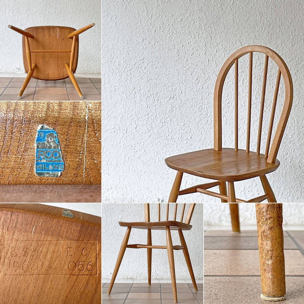 アーコール Ercol フープバックチェア ダイニングチェア スポークバック エルム材 UKビンテージ ブルーラベル 英国家具 ◇