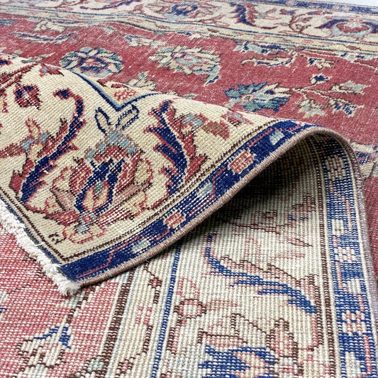 ビンテージ vintage トルコ製 手織り キリムラグ ランナー カーペット 絨毯 260x164cm レッド系 ボヘミアン柄 ◎