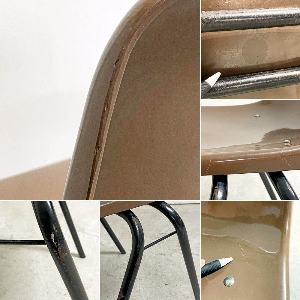 コトブキ KOTOBUKI スタッキングチェア FRP製 シェルチェア スチール脚 ブラウン 剣持勇デザイン ビンテージ ジャパニーズミッドセンチュリー E ●