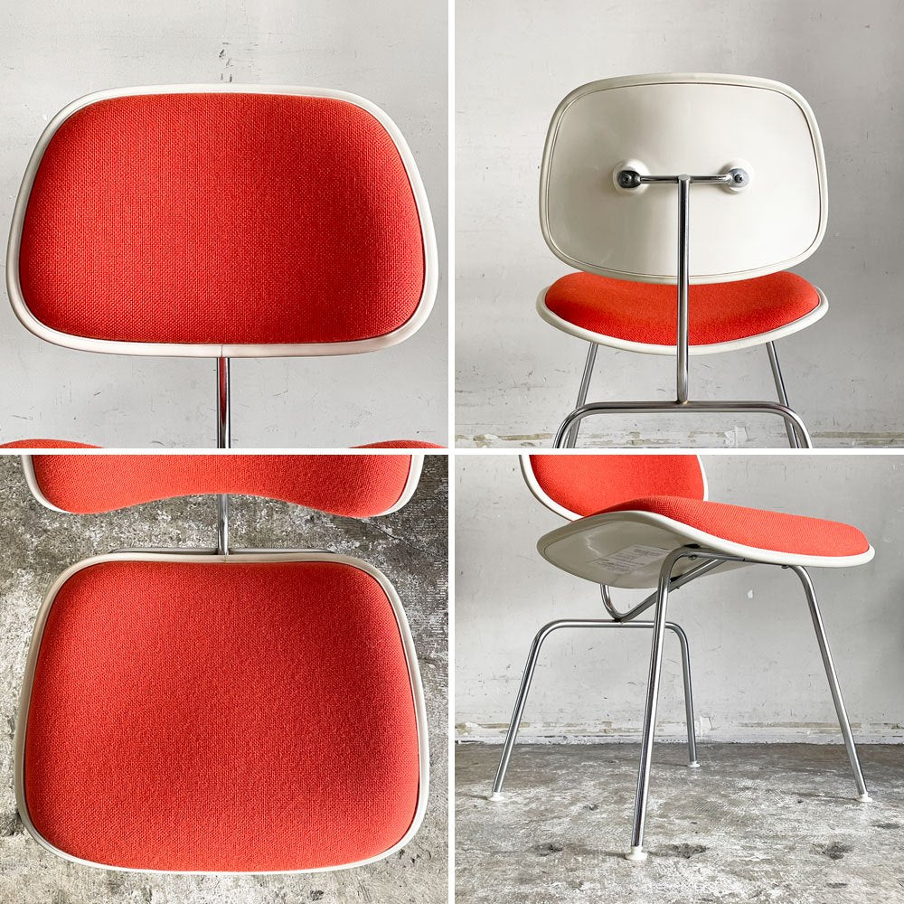 ハーマンミラー Herman Miller ツーピースプラスチックチェア Two Piece Plastic Chair DCM ホワイト オレンジ ファブリック張替済 ビンテージ 希少 ■