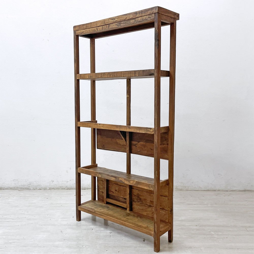 ビンテージスタイル Vintage style 古材風 シェルフ ラック 折り畳み式棚板  アジアンスタイル ●