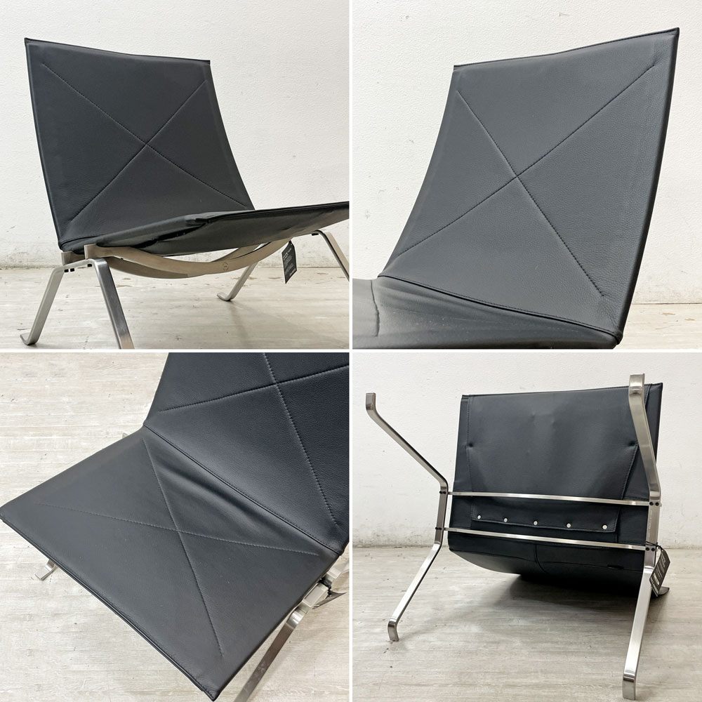 フリッツハンセン Fritz Hansen PK22 イージーチェア ラウンジチェア 本革張り オーラレザー ブラック ポール・ケアホルム 北欧家具 名作椅子 ●