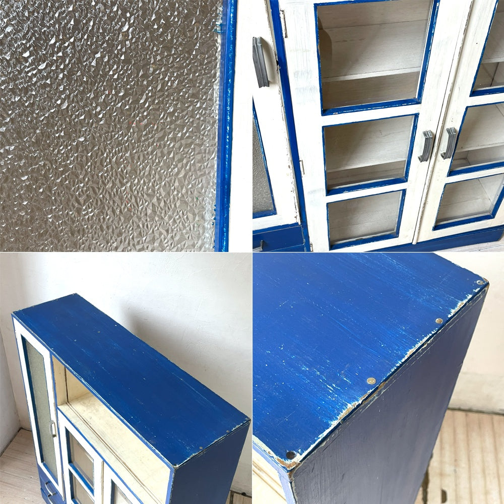 ジャパンビンテージ Japan Vintage ペインテッド ガラスキャビネット Painted Cabinet リメイク 古家具 古道具 型板ガラス ★