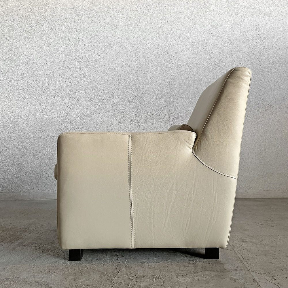アクタス ACTUS チャプター CHAPTER SOFA 1シーターソファ 牛本革 フェザークッション オフホワイト系 参考価格￥86,000- 〓