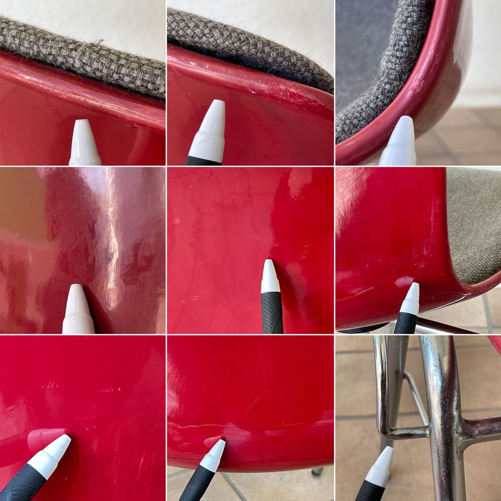 コトブキ KOTOBUKI FRP サイドチェア 別注 レッドシェル オリジナルファブリック グレー スタッキングベース 低サイズ 柳宗理 B ◇