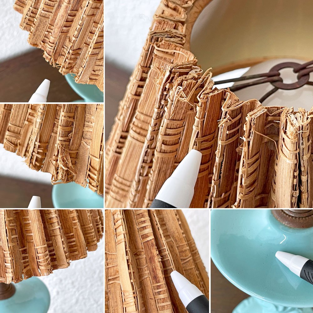 USビンテージ 陶製 スタンドライト テーブルランプ 樹皮シェード ターコイズブルー Tree Bark Lamp Shade テーブルライト ◇