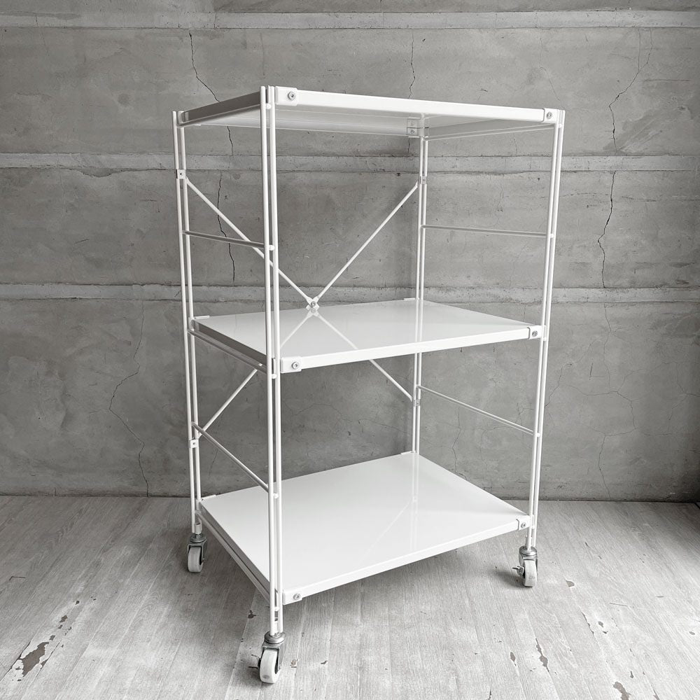 無印良品 MUJI スチールユニットシェルフ 2段 ホワイト キャスター付き 飾り棚 収納棚 本棚 W58cm 参考定価￥12,090-  ♪