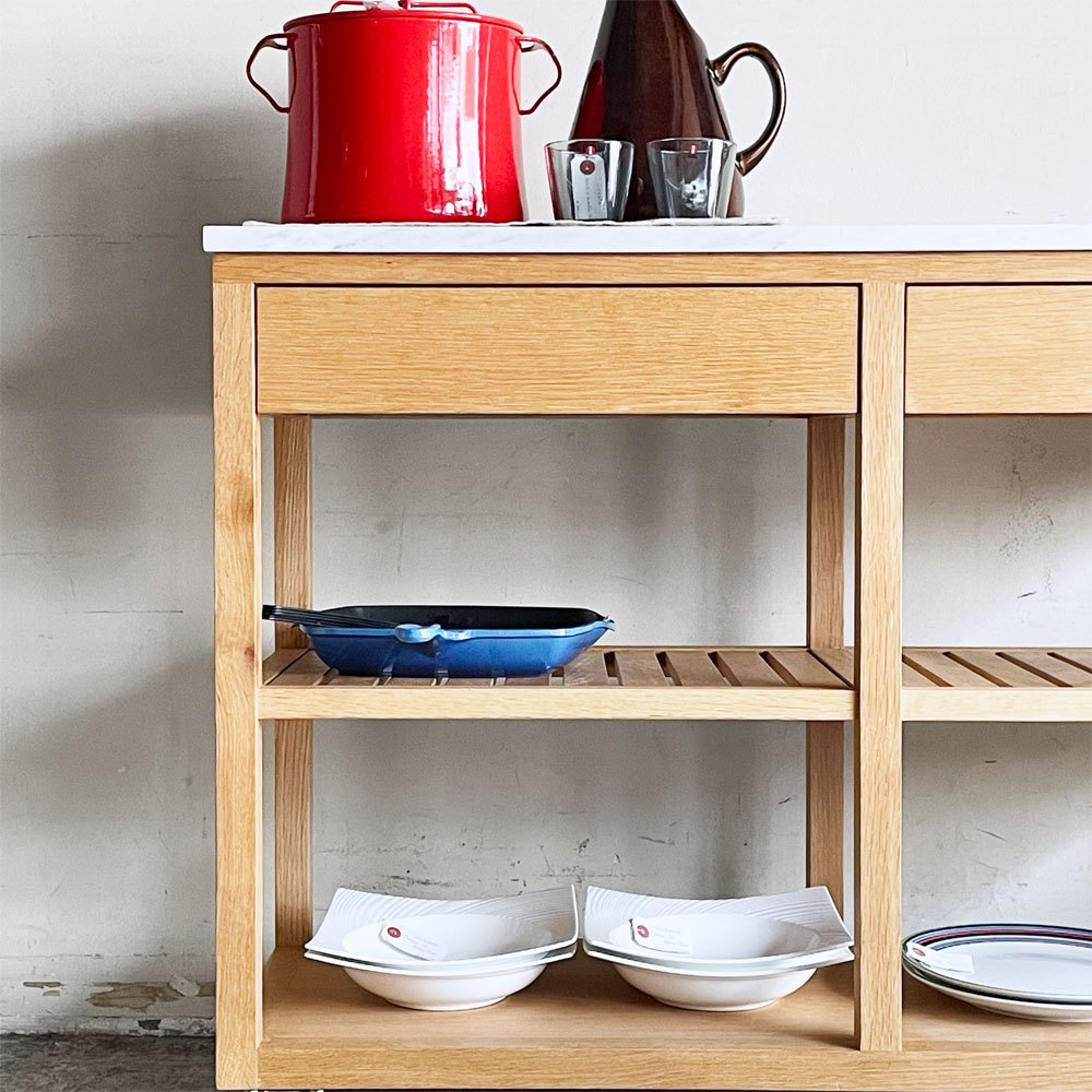 ザ・コンランショップ THE CONRAN SHOP オーク材 X マーブルトップ キッチンカウンター キッチンワゴン 大理石天板 2ドロワー キャスター ■