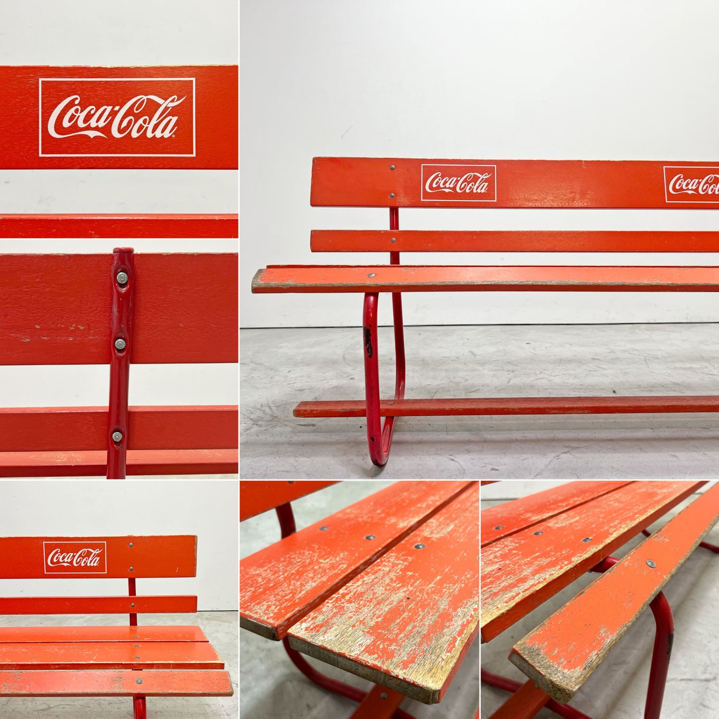 コカ・コーラ Coca-Cola 木製ベンチ 長椅子 ロゴ入り レッド 昭和レトロ W150cm 店舗什器 ビンテージ Vintege ●
