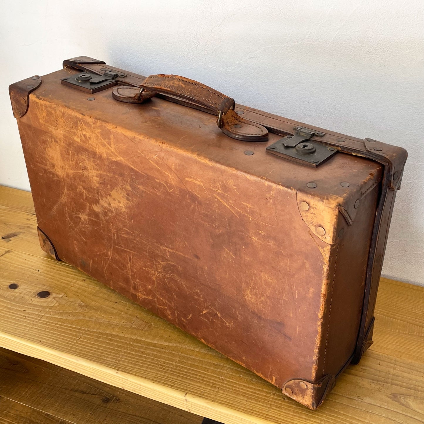 ビンテージ Vintage レザー トランク ボックス ディスプレイ 什器 オブジェ 撮影小物 ★