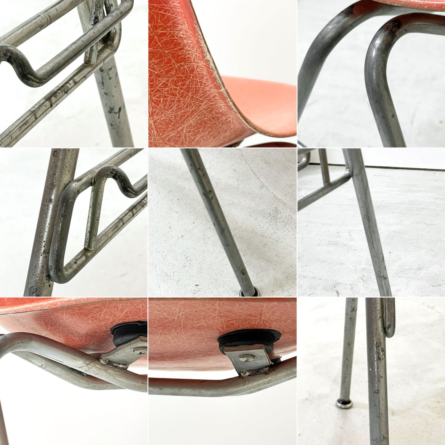 ハーマンミラー Herman Miller サイドシェルチェア セカンド 2nd FRP 初期 オレンジ系 エンボスレス すっぴんモデル スタッキングベース イームズ ビンテージ ●