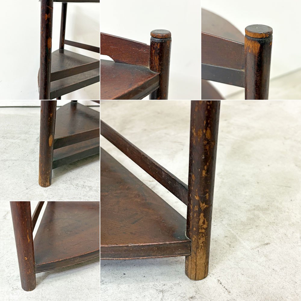 ジャパンビンテージ Japan Vintage 木味 小型三段棚 扇型 三角棚 ミニシェルフ ラック 3段 和家具 古家具 ●