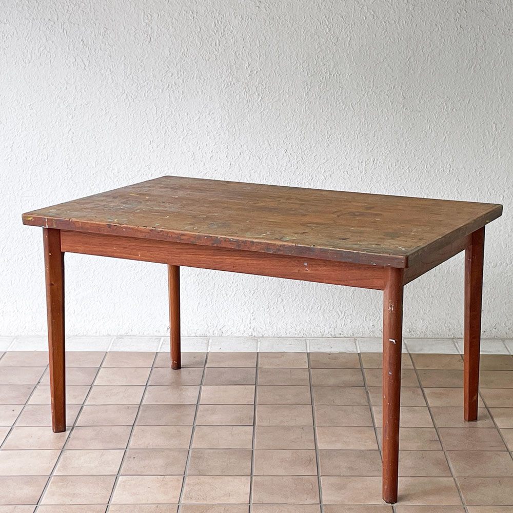 デンマークビンテージ Danish Vintage チーク材 エクステンション ダイニングテーブル ワークテーブル 作業台 伸長式 北欧家具 画家アトリエにて使用 ◇
