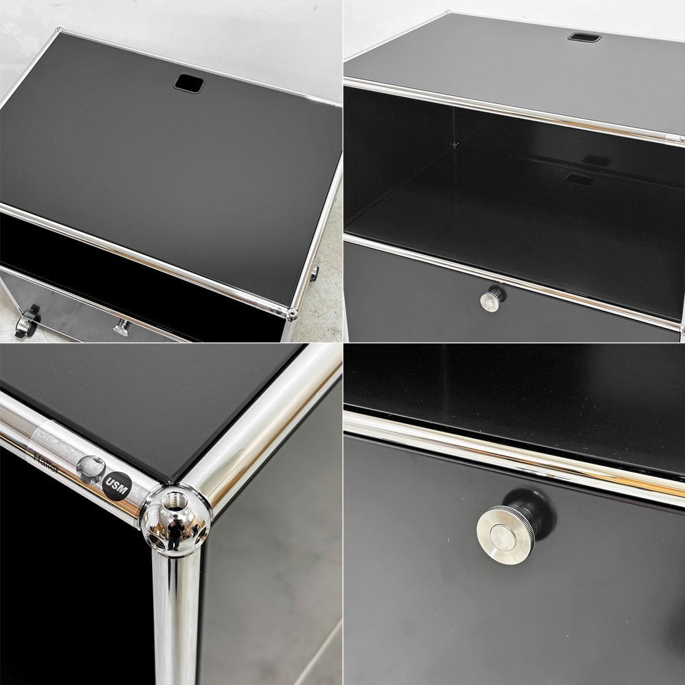 ユーエスエムハラー USMハラー USM Haller モジュラーファニチャー キャビネット シェルフ 1列2段 ドロップダウンドア キャスター付き グラファイトブラック 定価￥165,385- ●