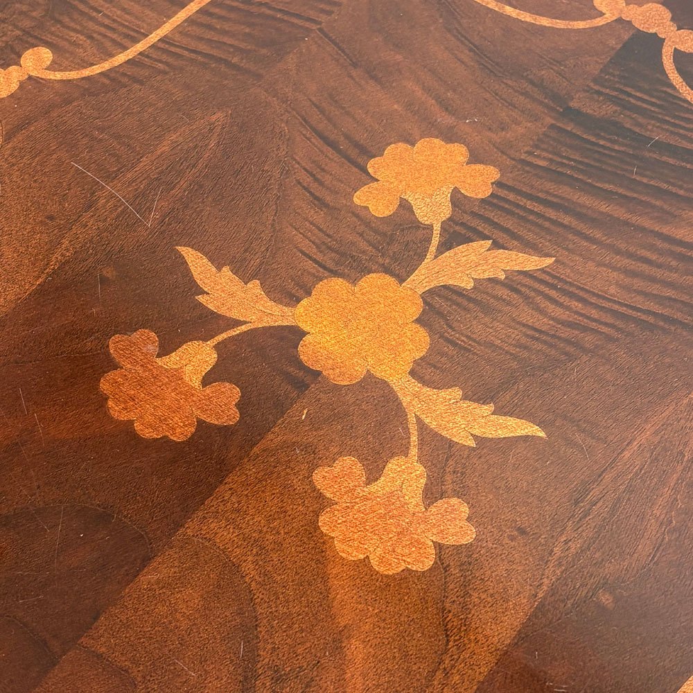 ヨーロピアンクラシカルデザイン 象嵌 ラウンド サイドテーブル ティーテーブル 花台 アンティーク調 イタリア ●