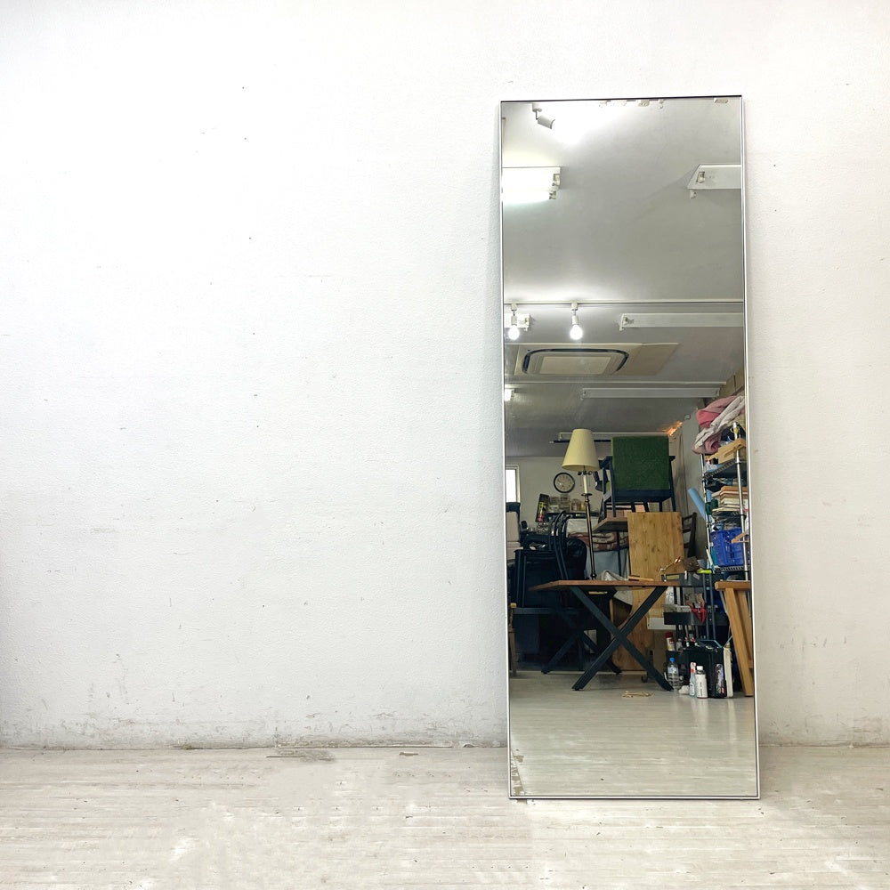 モダンデザイン Modern design ホワイトペイント スチールフレーム スタンドミラー 姿見 鏡 H200cm 大型 立掛け式 店舗什器 ●