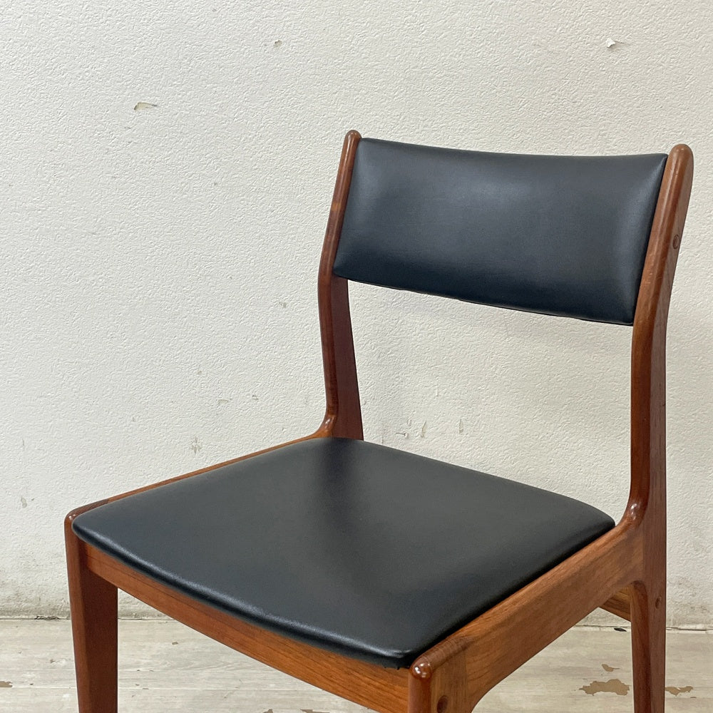 ディースキャン D-SCAN チーク材 ダイニングチェア アームレス レザー デンマークビンテージ 北欧 A ●