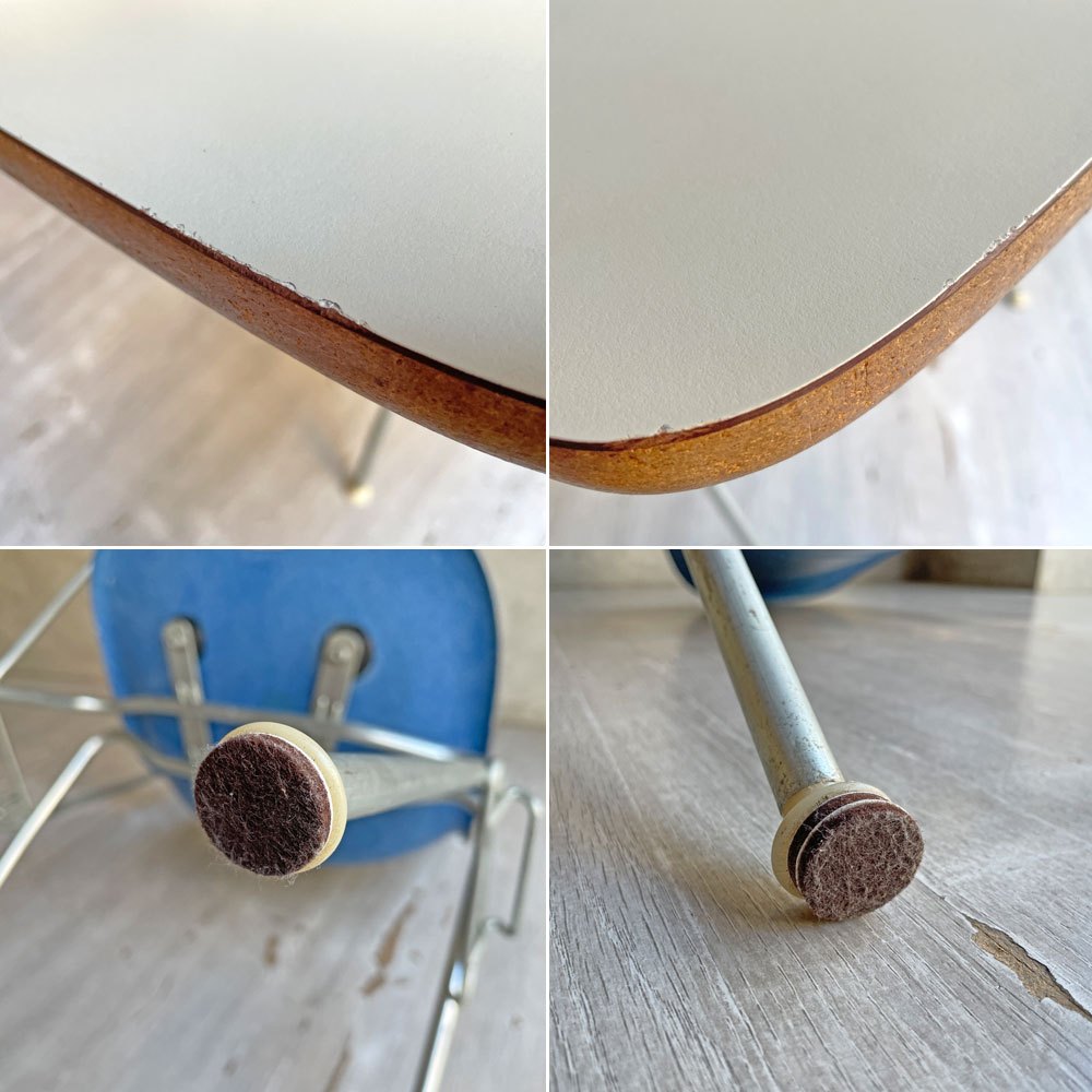 ハーマンミラー Herman Miller サイドシェルチェア セカンド 2ndビンテージ ウルトラマリンブルー FRP スタッキング ナローマウント 肘掛けテーブル付 スクールベース イームズ ミッドセンチュリー ♪