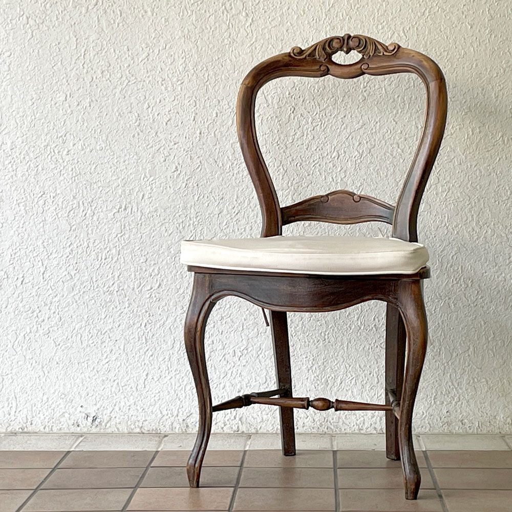 オールドメゾン Old Maison ヨーロピアン調 バルーンバックチェア ラタンシート＋クッション ダイニングチェア クラシカルデザイン B ◇