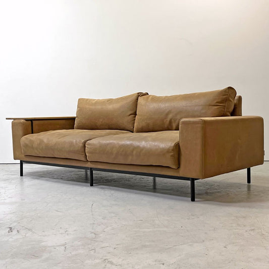 クラッシュゲート CRASH GATE プルート PLUTO 3pソファ 3人掛け レザーテックス張り アームテーブル付 アッシュ材 スチールレッグ ●