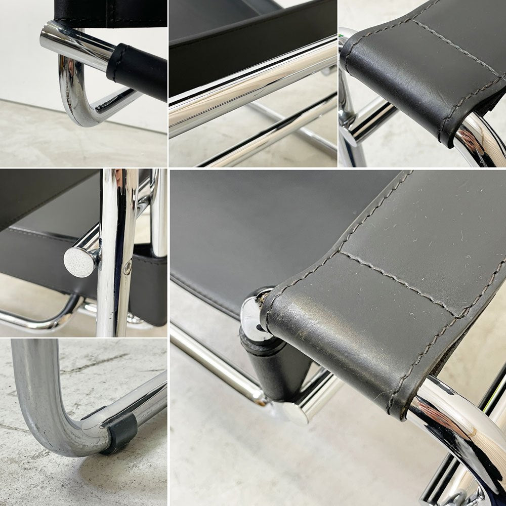 ワシリーチェア Wassily Chair ブラック 本革 マルセルブロイヤー バウハウス 名作家具 モダニズムデザイン リプロダクト品 ●