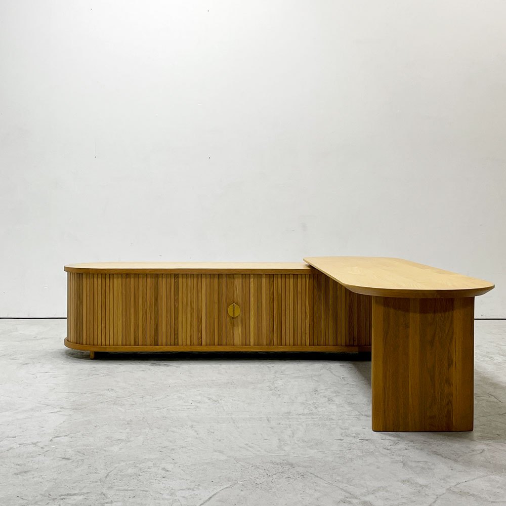 ノーウェアライクホーム NOWHERE LIKE HOME リンダ LINDA テレビボード ローボード w150～246cm オーク材 蛇腹扉 スチール アジャスター付 関家具 定価￥133,650- 展示品 美品 ●