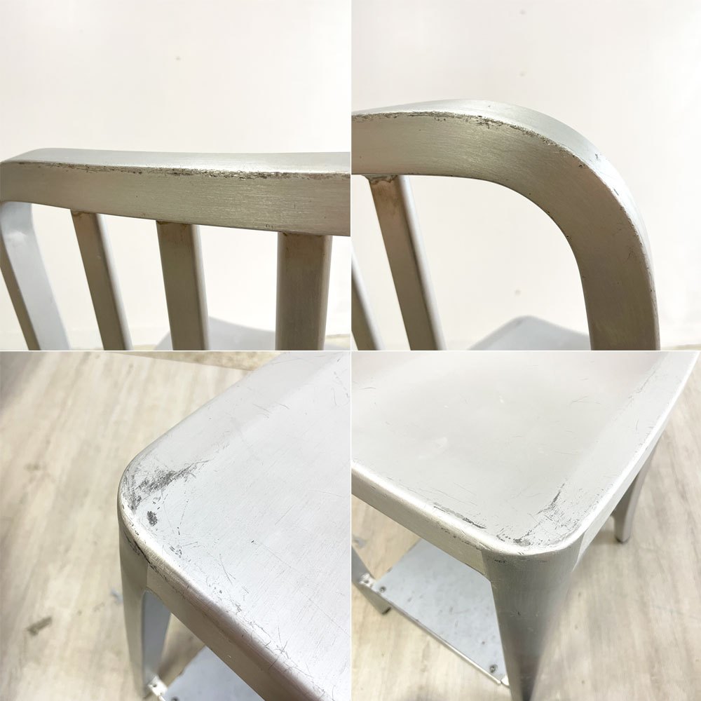 ネイビーバースツール Navy BarStool カウンターチェア リプロダクト アルミニウム インダストリアル デザイン 脚部カット品 H94cm A ●
