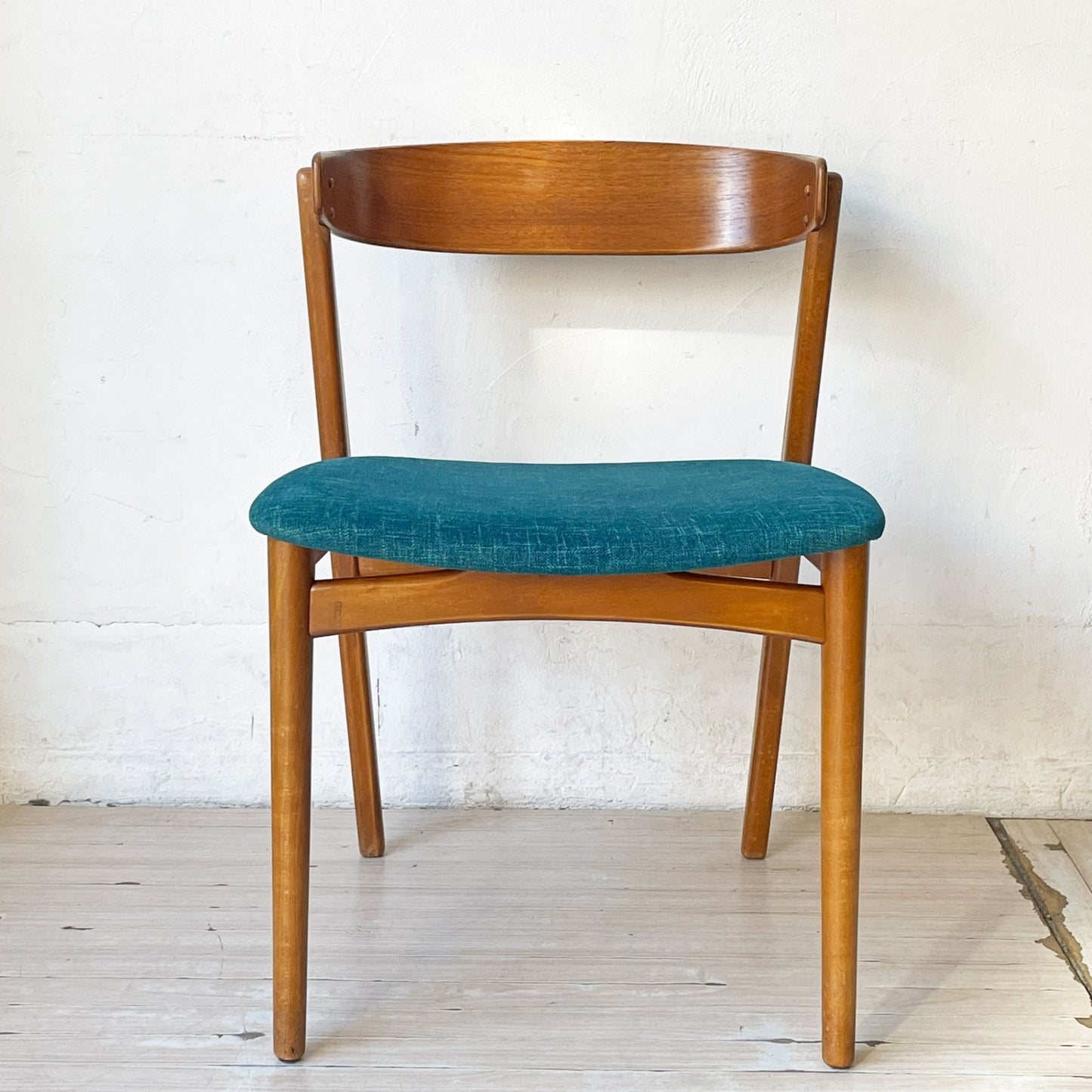 デンマークビンテージ Danish Vintage チーク材 ダイニングチェア ハーフアーム プライウッド ファブリック 北欧家具 B ★