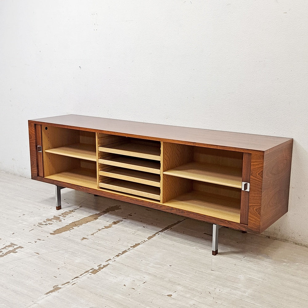 RYモブラー RY Mobler RY25 ローズウッド サイドボード スチールレッグ ハンス・J・ウェグナー 蛇腹扉 W200cm デンマークビンテージ 北欧家具 ●
